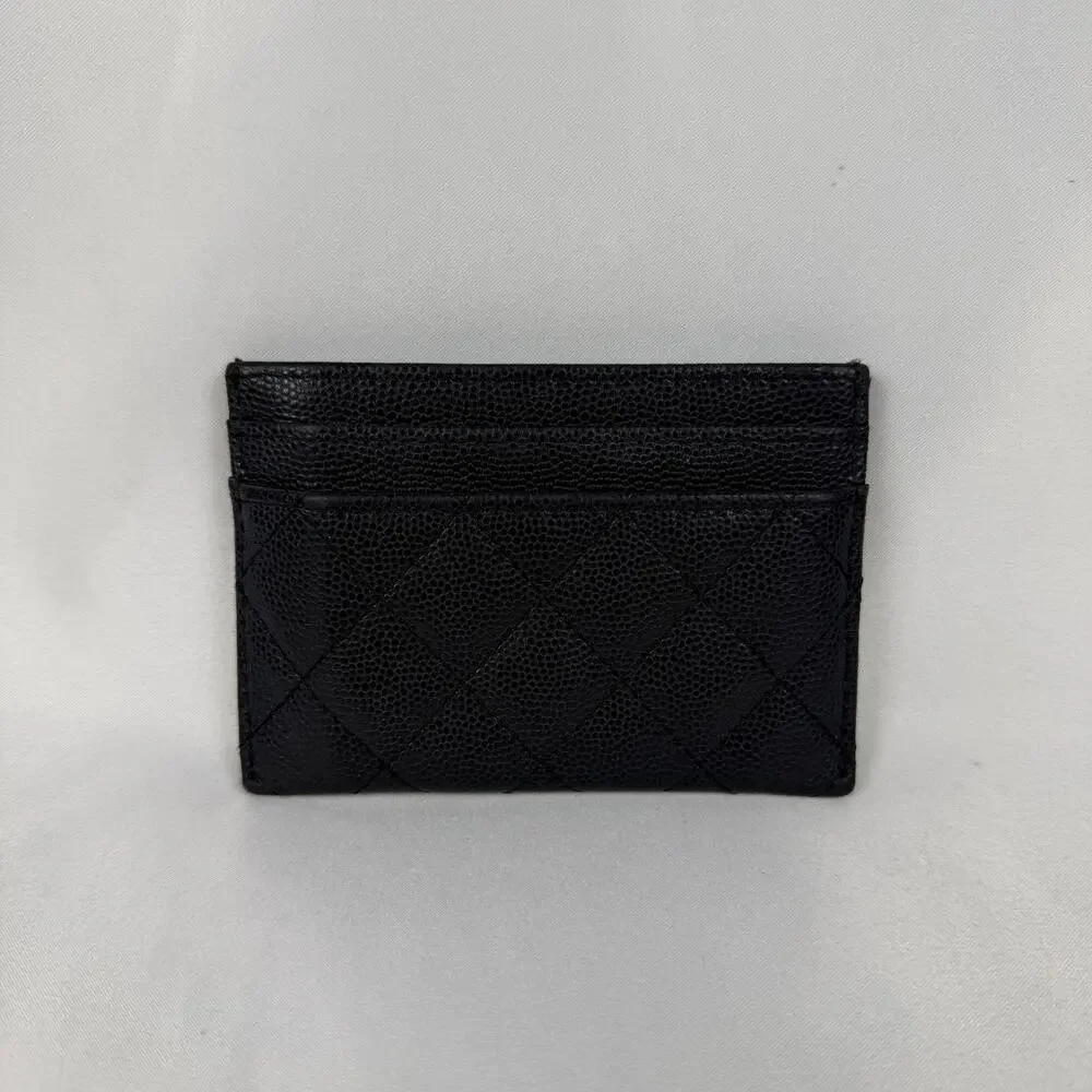 Chanel Boy Card Holder Black Caviar Leather Silver Hardware CC Logo Wallet